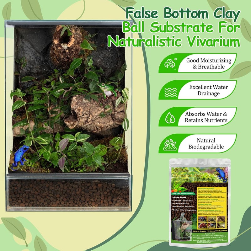 Riare 10LBS Expanded Clay Balls Terrarium Substrate for Reptiles - 100% Organic Lightweight Clay Pebbles Substrate Frogs False Bottom Substrate, Bioactive Terrarium Substrate for Drainage and Moisture - Image 4